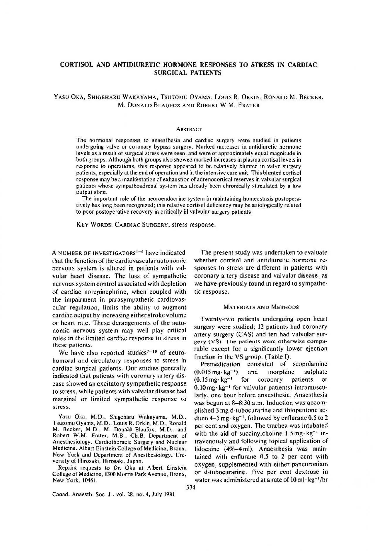 PDF-AND ANTIDIURETIC HORMONE RESPONSES TO STRESS IN CARDIAC SURGICAL PATIE