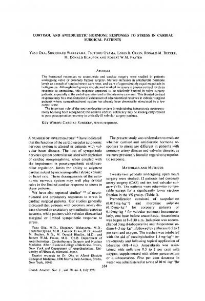 AND ANTIDIURETIC HORMONE RESPONSES TO STRESS IN CARDIAC SURGICAL PATIE