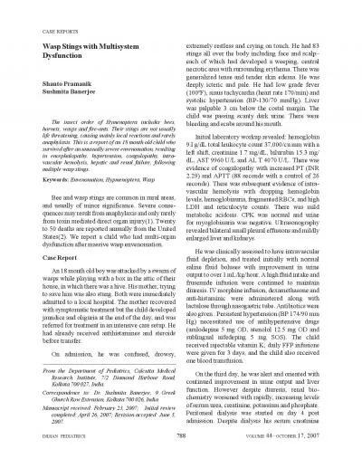 Wasp Stings with MultisystemManuscript received February 23 2007