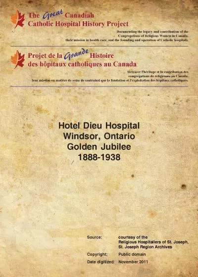 Hotel Dieu HospitalWindsor OntarioGolden Jubilee18881938