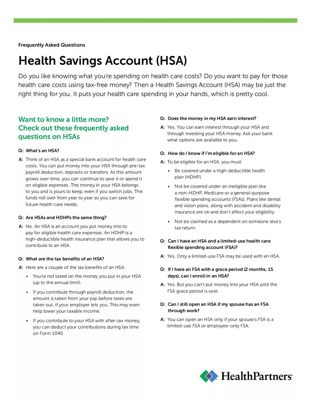 PDF-Health Savings AccountHSAFrequently Asked Questions