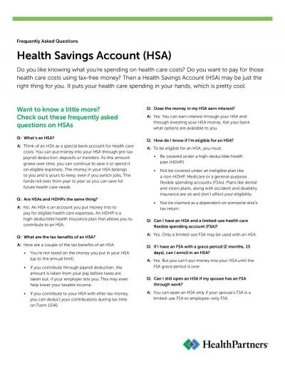 Health Savings AccountHSAFrequently Asked Questions