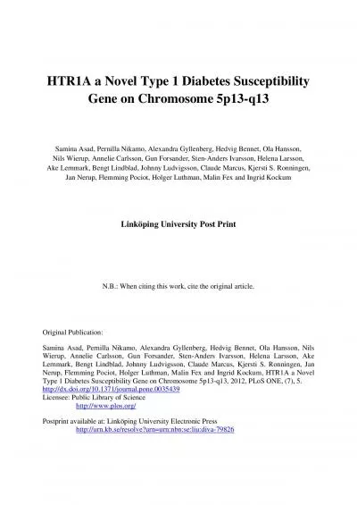 HTR1A a Novel Type 1 Diabetes Susceptibility