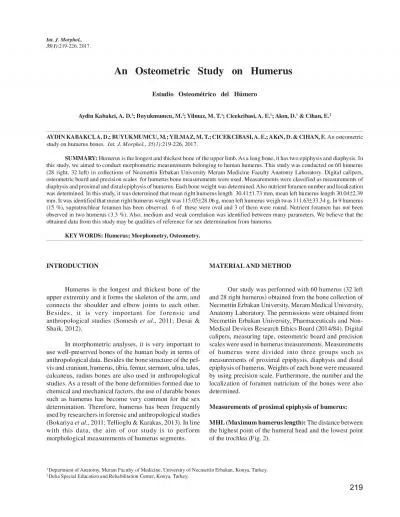 An Osteometric Study on HumerusEstudio Osteom142trico del H156me
