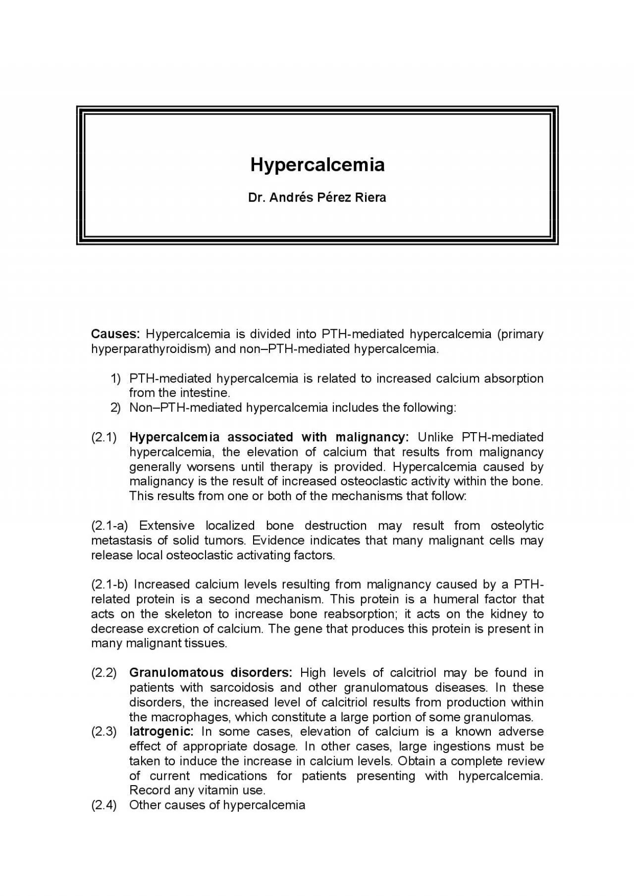 PDF-Thiazide calcium carbonate antacid hypervitaminosis D hypervitami