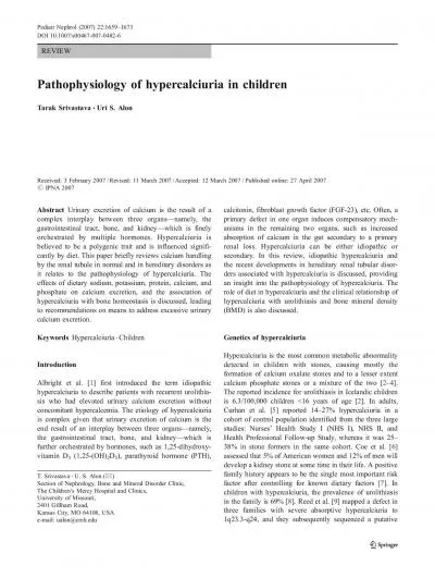 PathophysiologyofhypercalciuriainchildrenTarakSrivastavaUriSAlonRecei