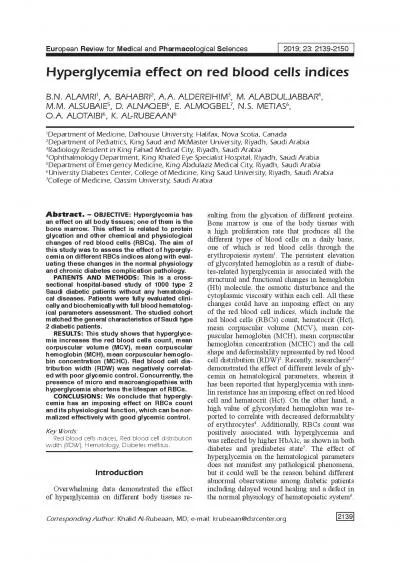 Abstract OBJECTIVE Hyperglycemia has an effect on all body tissues