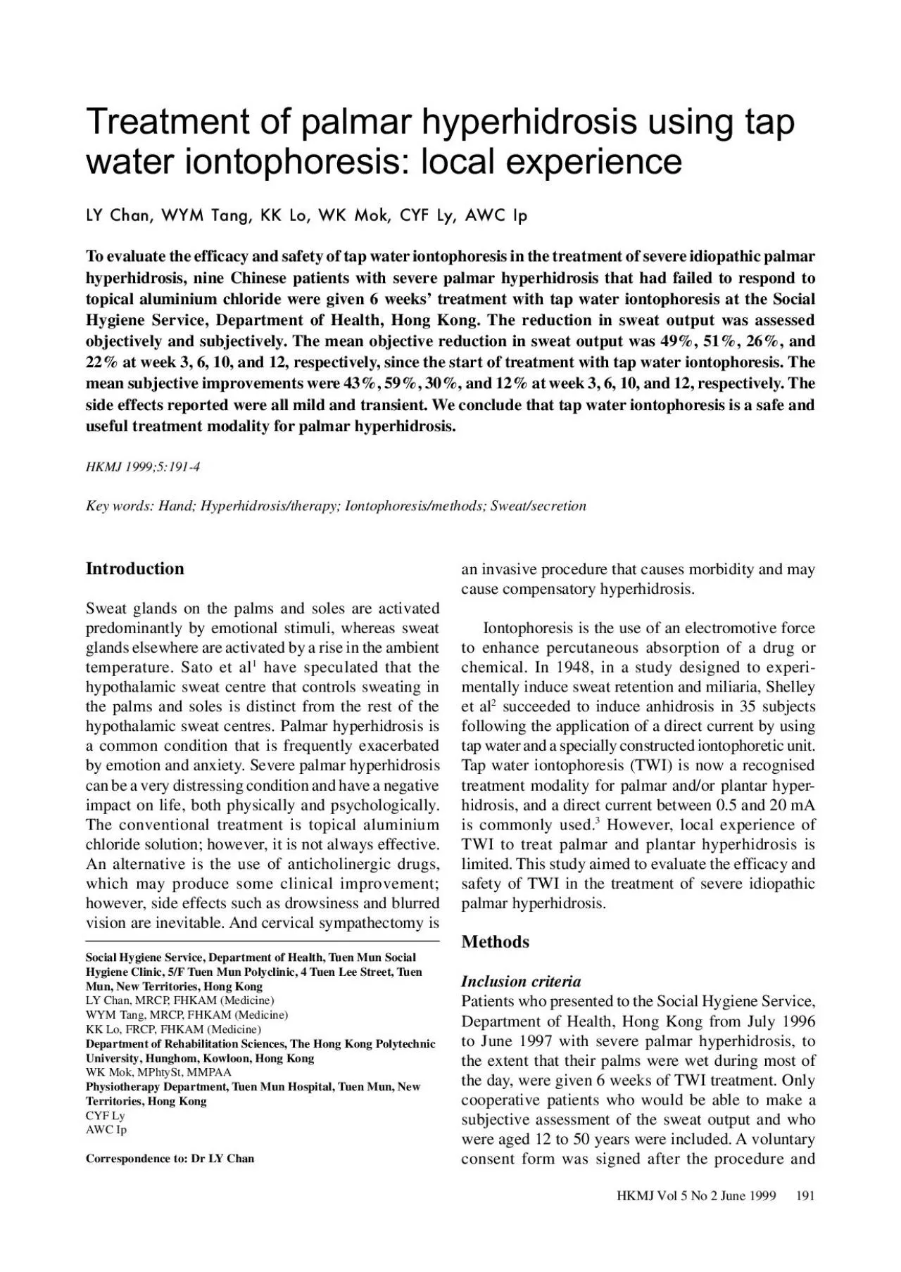 PDF-HKMJ Vol 5 No 2 June 1999 191Tap water iontophoresis