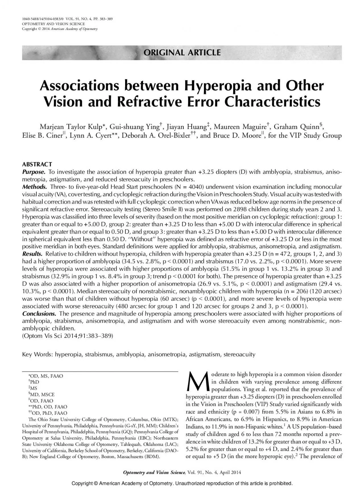 PDF-AssociationsbetweenHyperopiaandOtherVisionandRefractiveErrorCharacteri