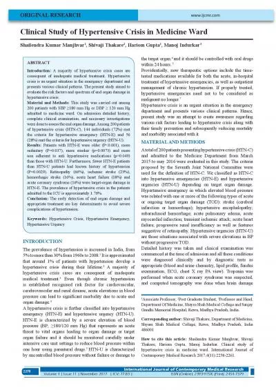 Clinical Study of Hypertensive Crisis in Medicine Ward