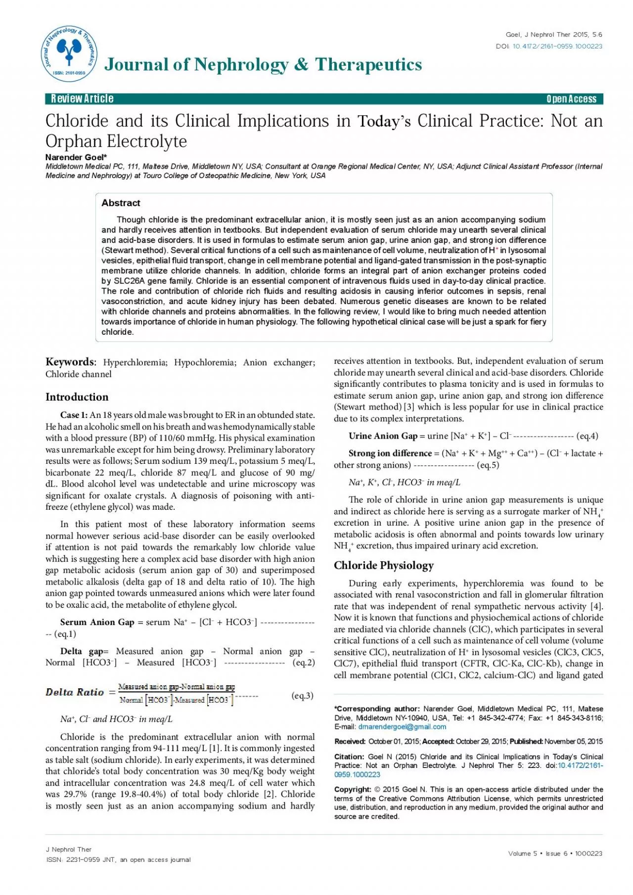 PDF-2015 Chloride and its Clinical Implications in Today146s Clinical