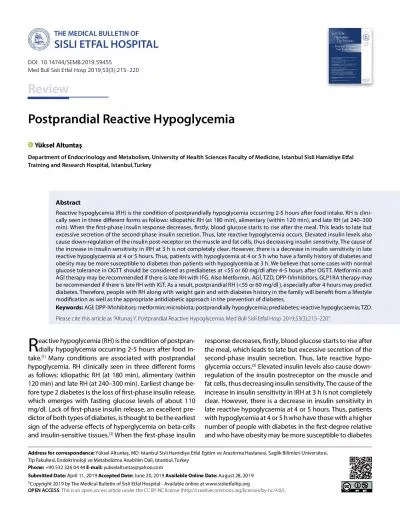 Postprandial Reactive Hypoglycemiaeactive hypoglycemia RH is the con
