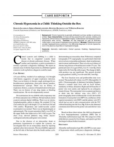 Chronic Hypoxemia in a Child Thinking Outside the BoxARATHRISHNAMURTH