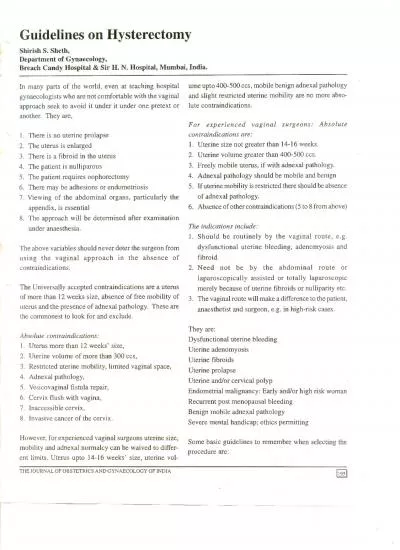 Guidelines on Hysterectomy Shirish