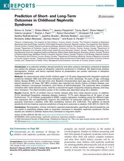 PredictionofShortandLongTermOutcomesinChildhoodNephroticSimonACarte