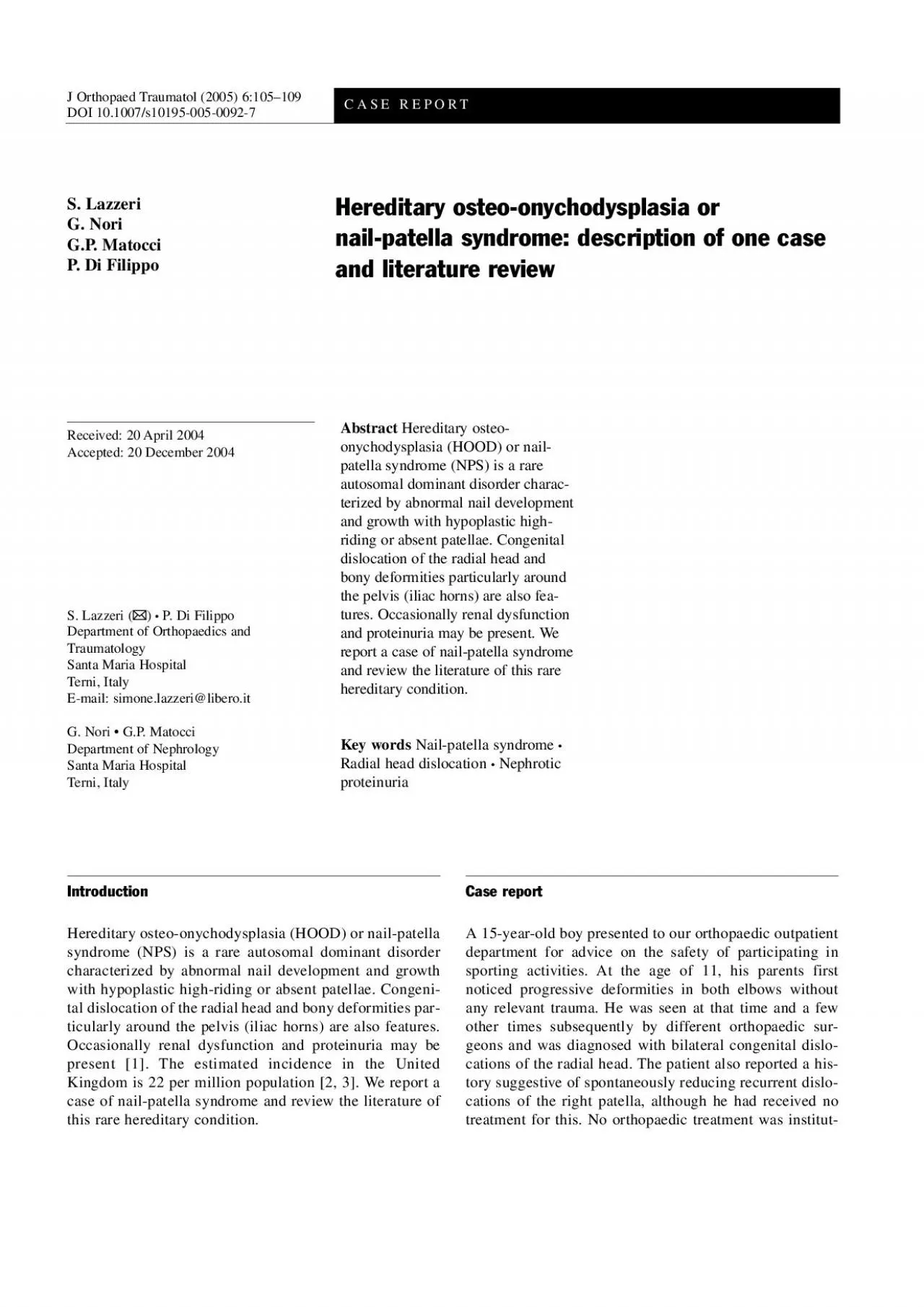 PDF-Hereditary osteoonychodysplasia HOOD or nailpatellasyndrome NPS