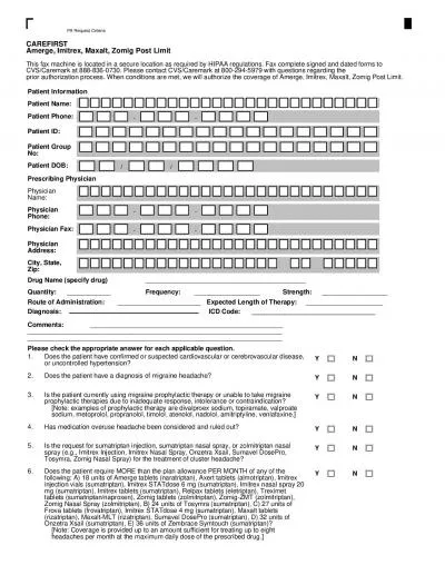 CAREFIRST Amerge Imitrex Maxalt Zomig Post Limit  This fax machine