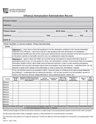 AIR1113   REV 1018Influenza Immunization Administration Record