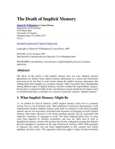 The Death of Implicit Memory