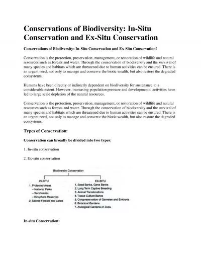 Conservations of Biodiversity In