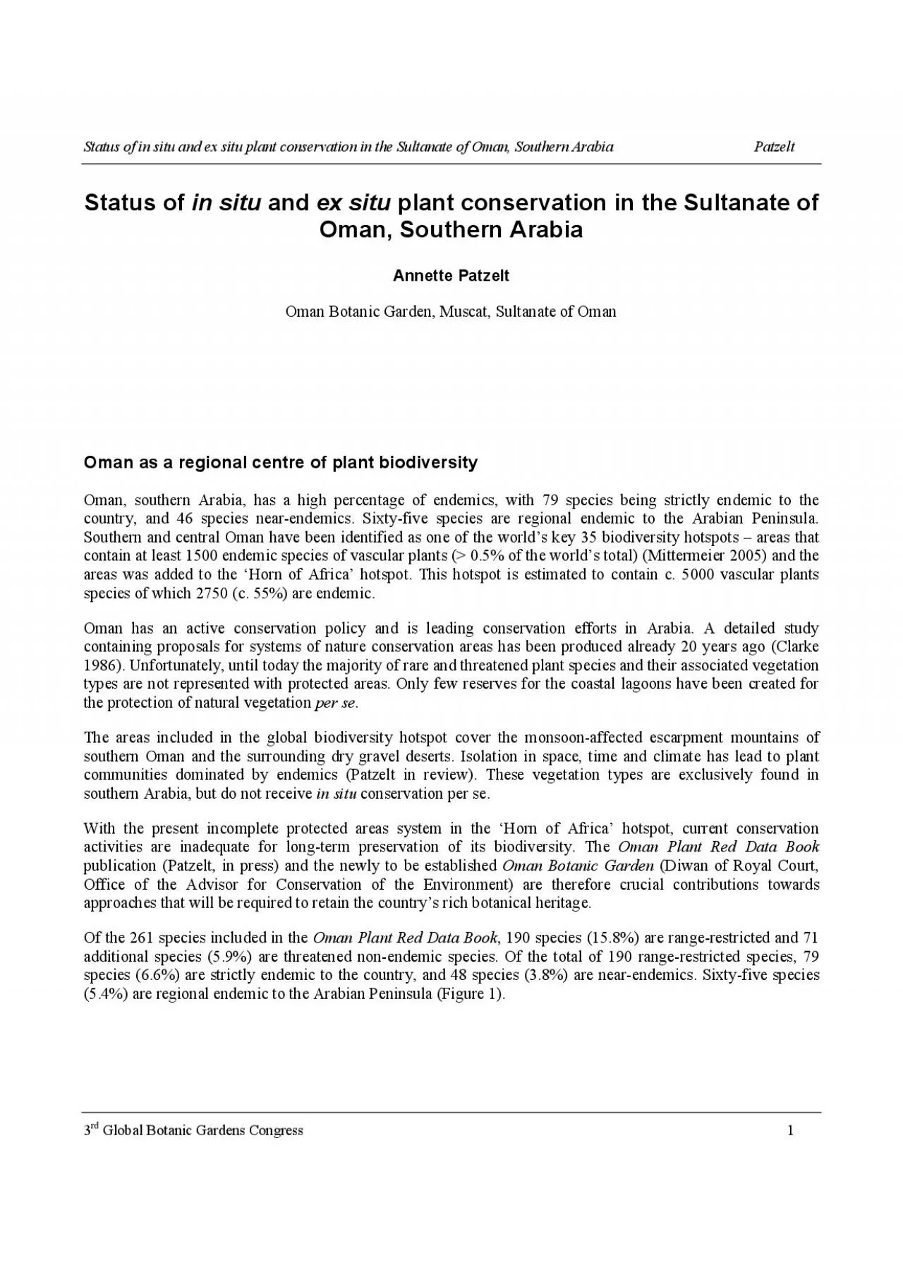 PDF-Status of in situ and ex situ plant conservation in the Sultanate of O