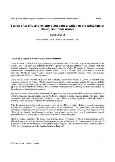 Status of in situ and ex situ plant conservation in the Sultanate of O