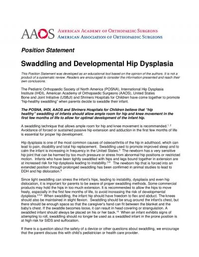 Position StatementSwaddling and Developmental Hip Dysplasia This Posit