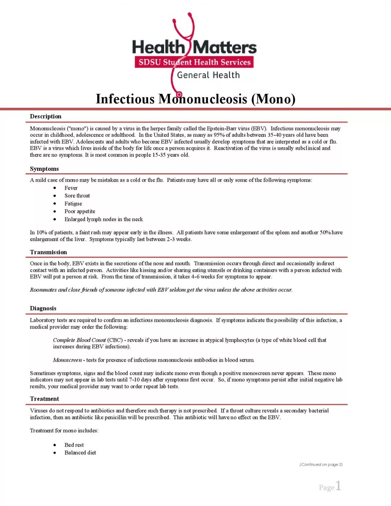 PDF-Mononucleosis mono is caused by a virus in the herpes family calle