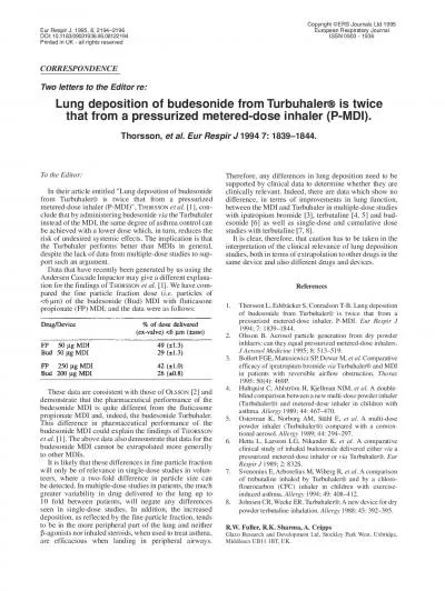 Two letters to the Editor reLung deposition of budesonide from Turbuh