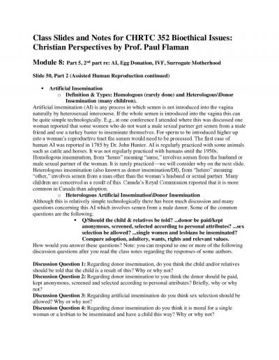 Class Slides and Notes for CHRTC 352 Bioethical Issues