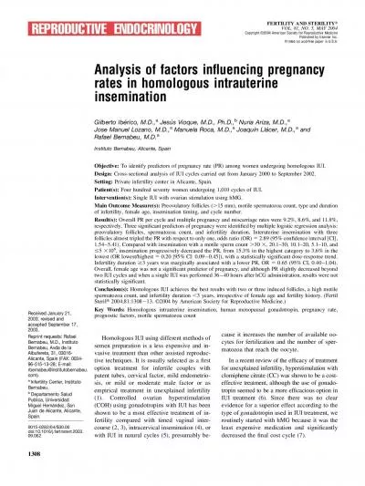 AnalysisoffactorsinuencingpregnancyratesinhomologousintrauterineGilbe