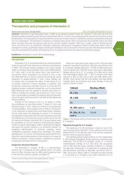 Therapeutics and prospects of Interleukin 2Nicole Lovato and Leandro