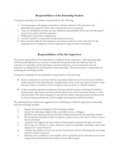 Responsibilities of the Internship StudentDuring the internship the s