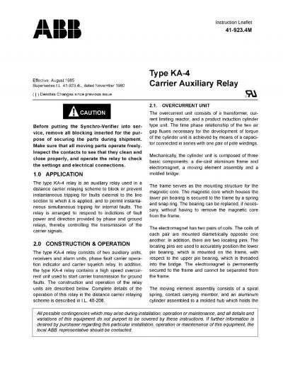 Figure 1Type KA4 Relay without case Front View