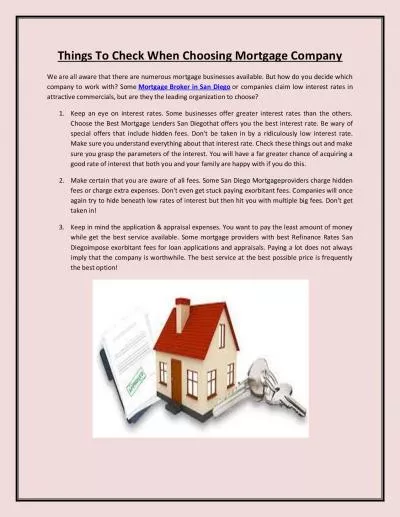 Things To Check When Choosing Mortgage Company
