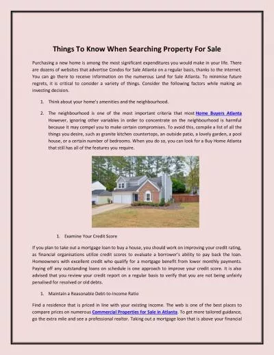 Things To Know When Searching Property For Sale
