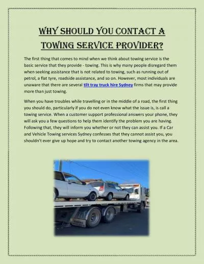 Why Should You Contact A Towing Service Provider?