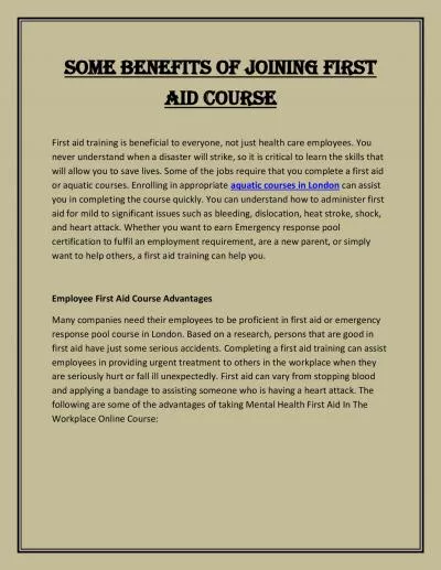 Some Benefits of Joining First Aid Course