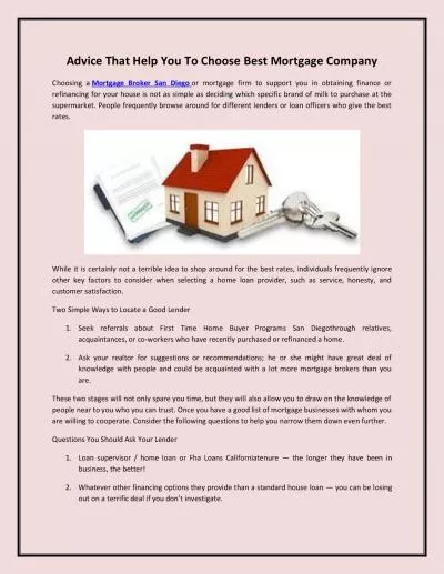 Advice That Help You To Choose Best Mortgage Company