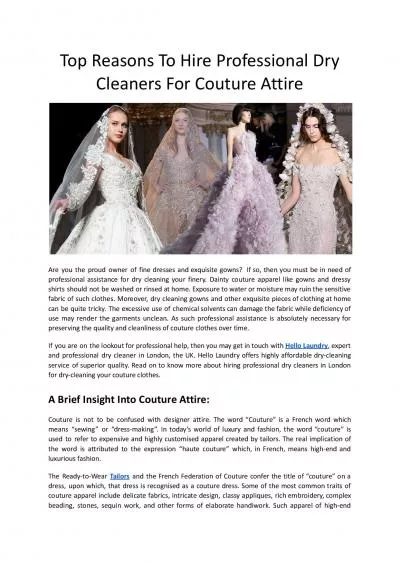 Top Reasons To Hire Professional Dry Cleaners For Couture Attire - Hello Laundry