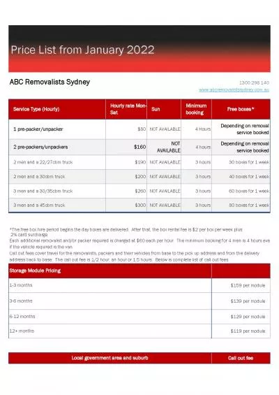 ABC Removalists Price Booklet