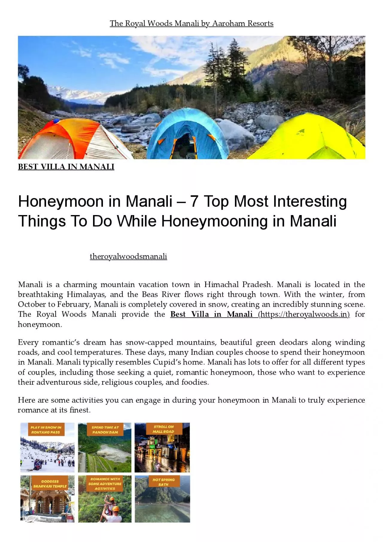 Honeymoon in Manali – 7 Top Most Interesting Things To Do While Honeymooning in Manali