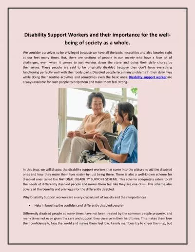 Disability Support Workers and their importance for the well-being of society as a whole
