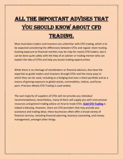 All the important advises that you should know about CFD trading.
