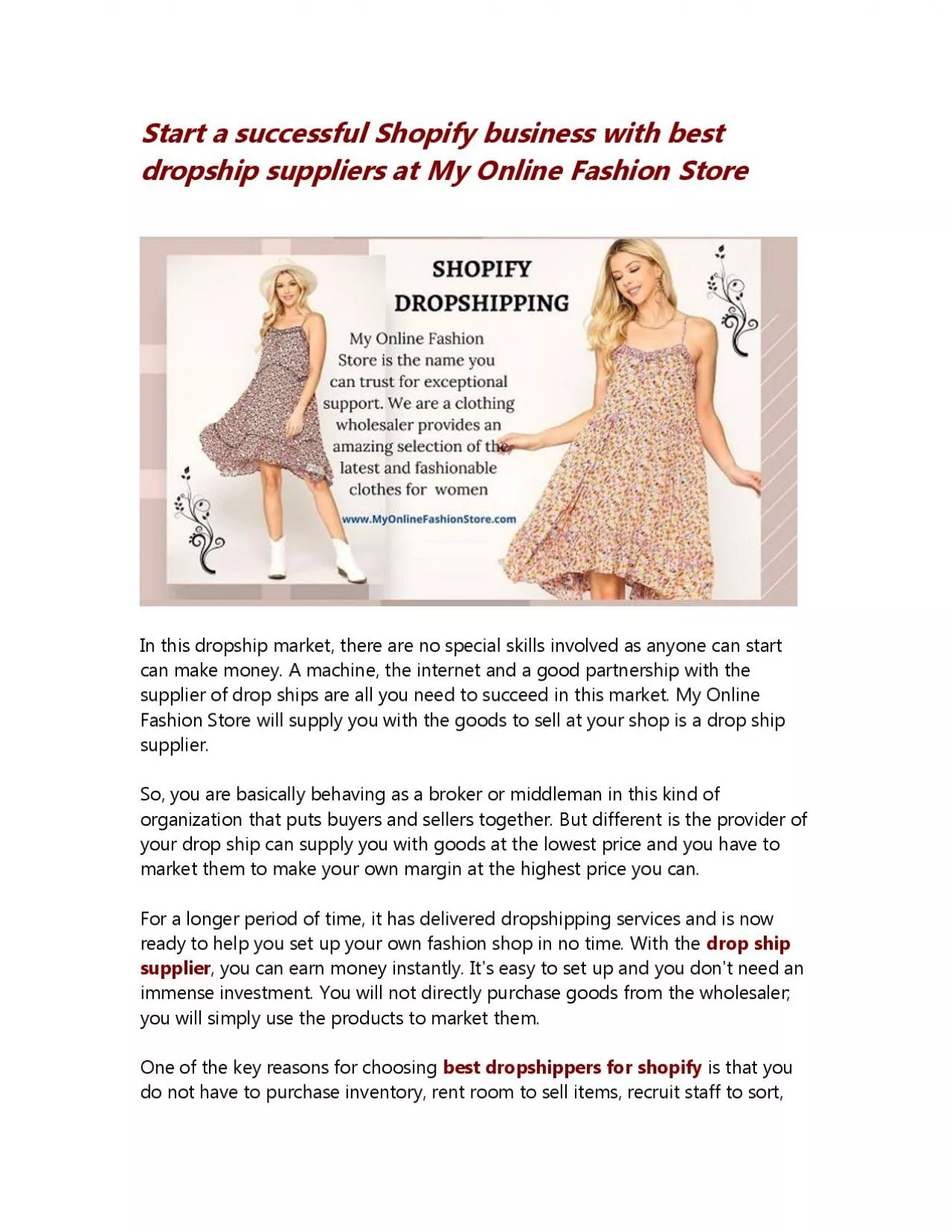 Start a successful Shopify business with best dropship suppliers at My Online Fashion