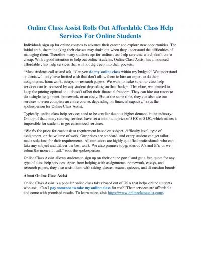 Online Class Assist Rolls Out Affordable Class Help Services For Online Students