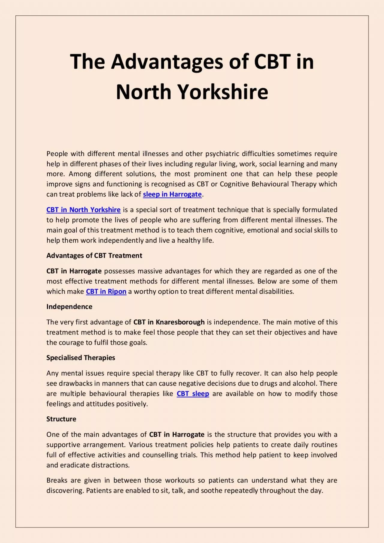 PDF-The Advantages of CBT in North Yorkshire