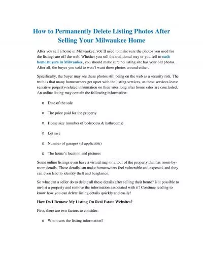How to Permanently Delete Listing Photos After Selling Your Milwaukee Home