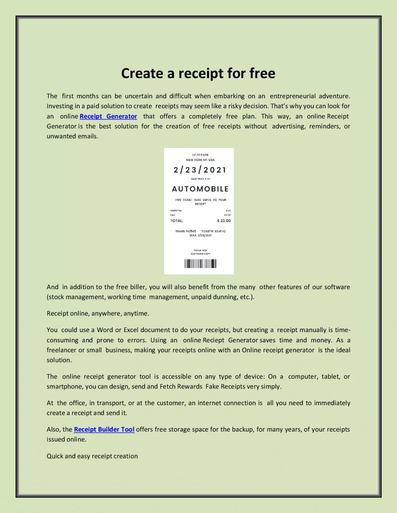 Create a receipt for free