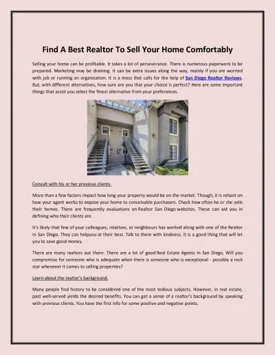 Find A Best Realtor To Sell Your Home Comfortably